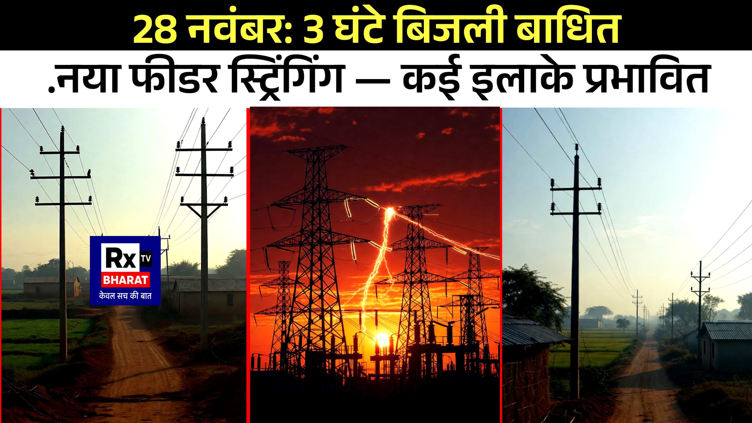 28 नवंबर: 3 घंटे बिजली बाधित नया फीडर स्ट्रिंगिंग — कई इलाके प्रभावित
