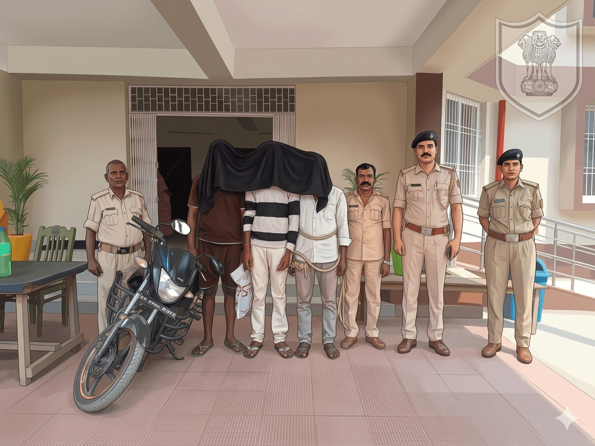 मधुबनी में पुलिस की बड़ी कार्रवाई 3 अपराधी चोरी की बाइक संग गिरफ्तार
