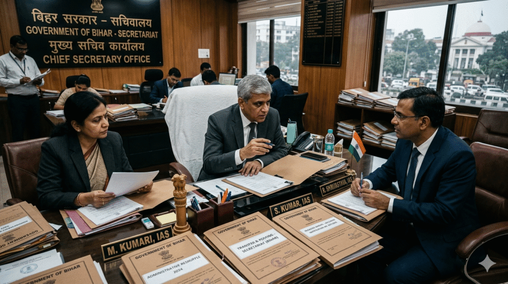 बिहार में बड़ा प्रशासनिक फेरबदल, कई IAS अधिकारियों का ट्रांसफर-पोस्टिंग आदेश जारी 🚨 बिहार में बड़ा प्रशासनिक फेरबदल, कई IAS अधिकारियों का तबादला वित्त-स्वास्थ्य समेत अहम विभागों में नई जिम्मेदारियां