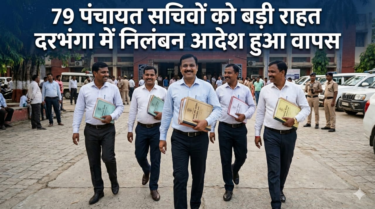 दरभंगा के 79 पंचायत सचिवों को बड़ी राहत, हड़ताल खत्म होते ही निलंबन वापस दरभंगा के 79 पंचायत सचिवों को बड़ी राहत, हड़ताल खत्म होते ही निलंबन वापस