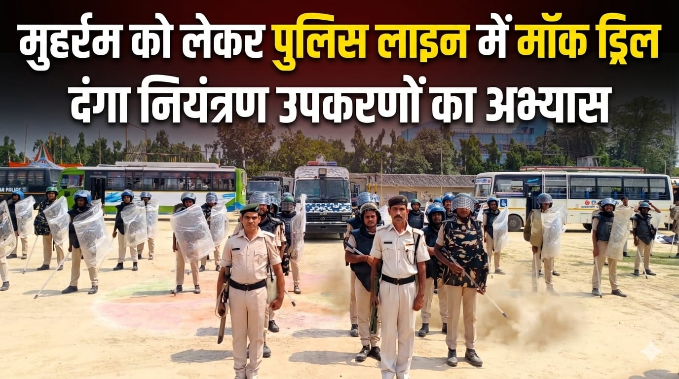 मुहर्रम को लेकर पुलिस लाइन में मॉक ड्रिल, दंगा नियंत्रण उपकरणों का अभ्यास मुहर्रम को लेकर पुलिस लाइन में मॉक ड्रिल, दंगा नियंत्रण उपकरणों का अभ्यास