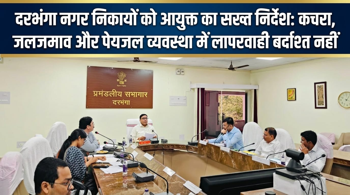 दरभंगा नगर निकायों को आयुक्त का सख्त निर्देश: कचरा, जलजमाव और पेयजल व्यवस्था में लापरवाही बर्दाश्त नहीं दरभंगा नगर निकायों को आयुक्त का सख्त निर्देश: कचरा, जलजमाव और पेयजल व्यवस्था में लापरवाही बर्दाश्त नहीं