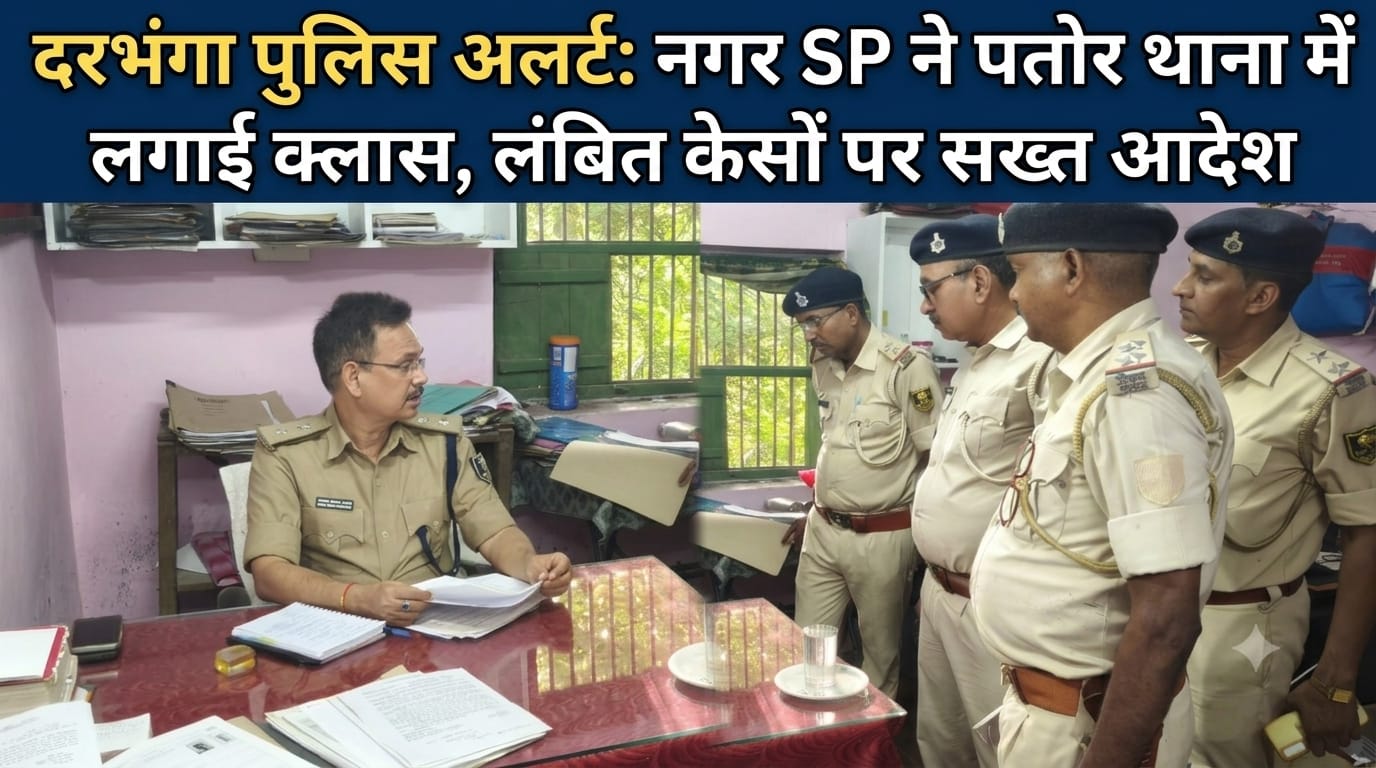 दरभंगा पुलिस अलर्ट: नगर SP ने पतोर थाना में लगाई क्लास, लंबित केसों पर सख्त आदेश दरभंगा पुलिस अलर्ट: नगर SP ने पतोर थाना में लगाई क्लास, लंबित केसों पर सख्त आदेश
