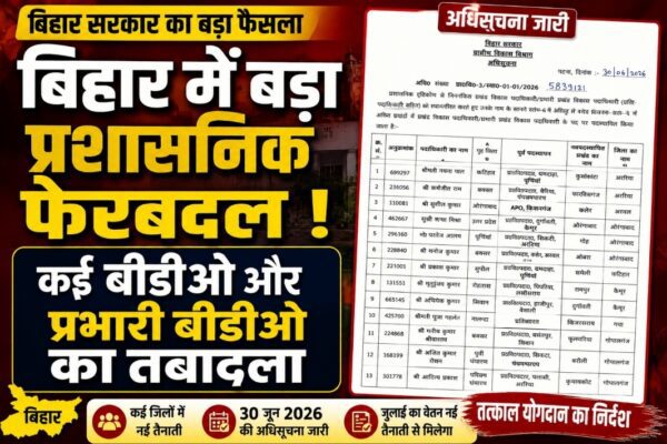 बिहार में बड़ा प्रशासनिक फेरबदल, कई बीडीओ और प्रभारी बीडीओ का तबादला