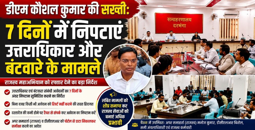 डीएम कौशल कुमार की सख्ती: 7 दिनों में निपटाएं उत्तराधिकार और बंटवारे के मामले डीएम कौशल कुमार की सख्ती: 7 दिनों में निपटाएं उत्तराधिकार और बंटवारे के मामले