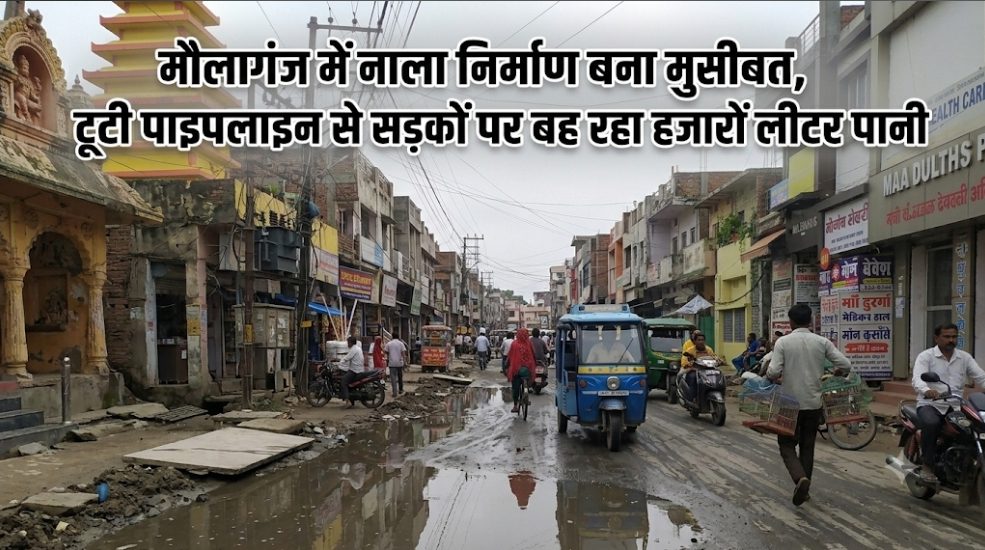 मौलागंज में नाला निर्माण बना मुसीबत, टूटी पाइपलाइन से सड़कों पर बह रहा हजारों लीटर पानी मौलागंज में नाला निर्माण बना मुसीबत, टूटी पाइपलाइन से सड़कों पर बह रहा हजारों लीटर पानी