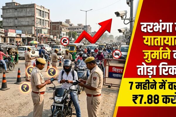 दरभंगा में यातायात जुर्माने ने तोड़ा रिकॉर्ड: 7 महीने में वसूले 7.88 करोड़, 2024-25 के पूरे साल से ज्यादा वसूली