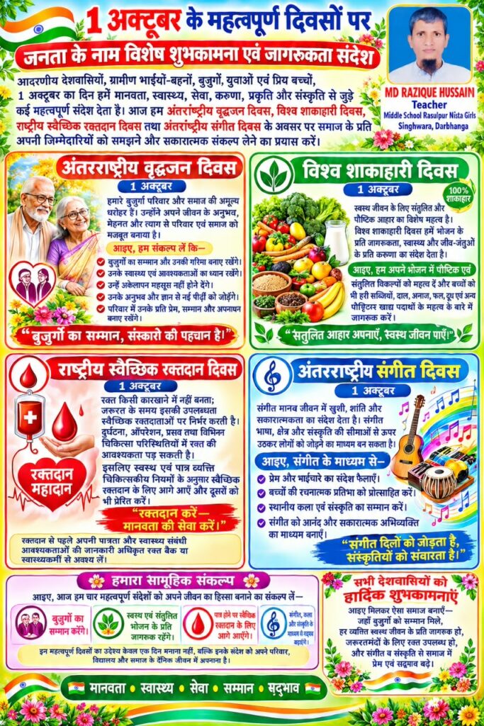1 अक्टूबर पर खास संदेश सम्मान, रक्तदान और सद्भाव की अपील 1 अक्टूबर पर खास संदेश सम्मान, रक्तदान और सद्भाव की अपील